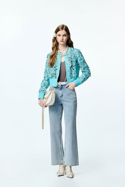 Iron On Sequin Detail Straight Cut Jeans