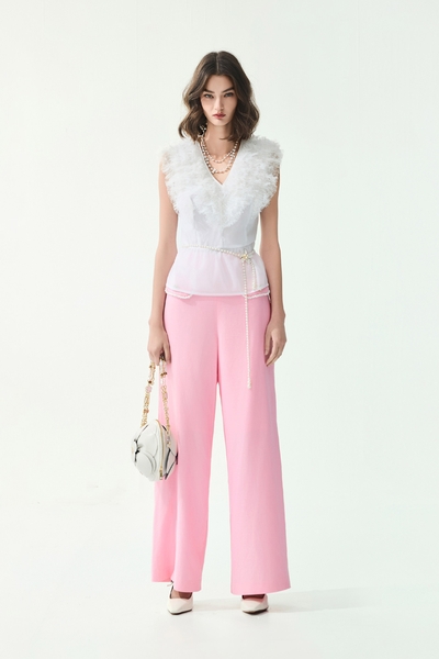 Braided Waist Belt Wide Leg Pants