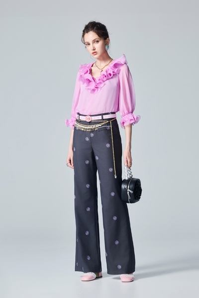 Embroidery Rose Wide Leg Pants