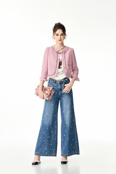 Bow Graphic Wide Leg Jeans