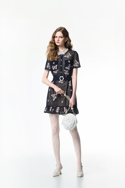 Butterfly Embridery Detail Lace Dress