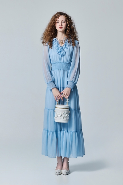 Light Blue Ruffle Chiffon Dress