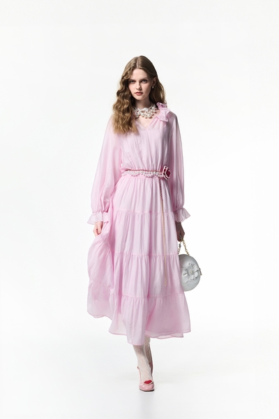 Long Sleeve Pink Maxi Dress
