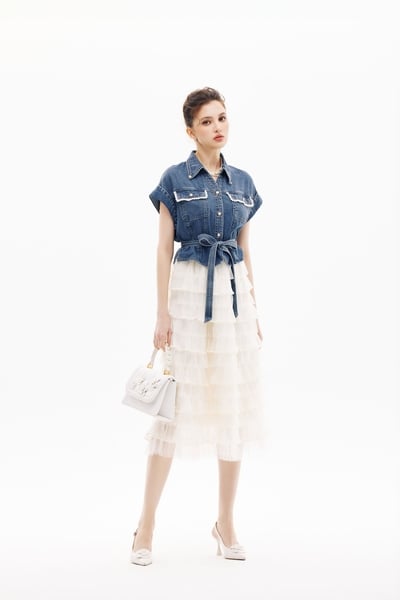 Tiered Skirt Denim Dress