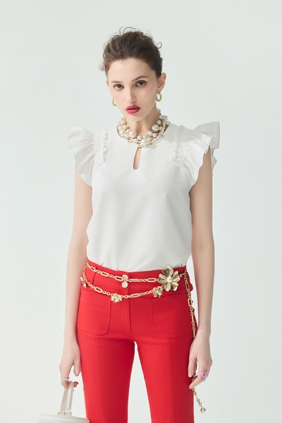 Ruffle Detail White Vest