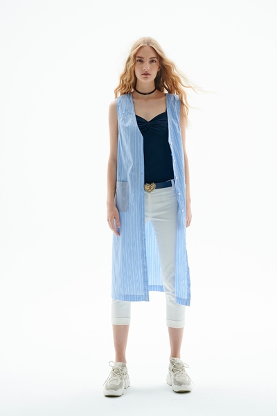 V-neck Pinstripe Long Vest