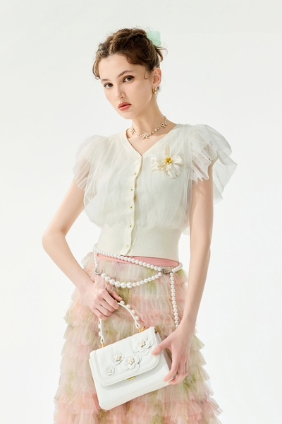 Mesh Layer Off White Knit Top