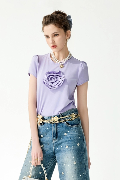 3-D Floral Short Sleeve Tee