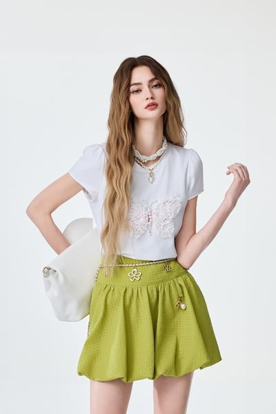 Floral Butterfly Detail Short Sleeve Tee
