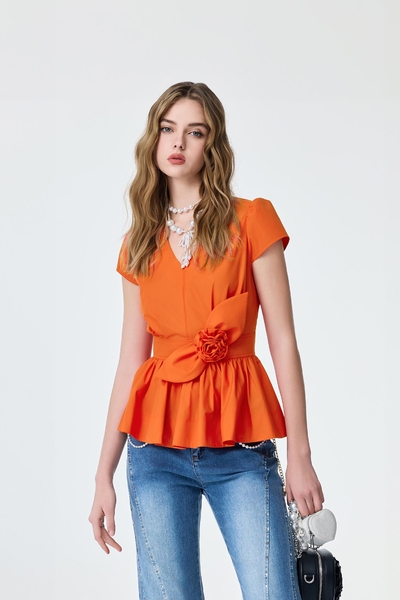 Front Bow Detail Short Sleeve Top