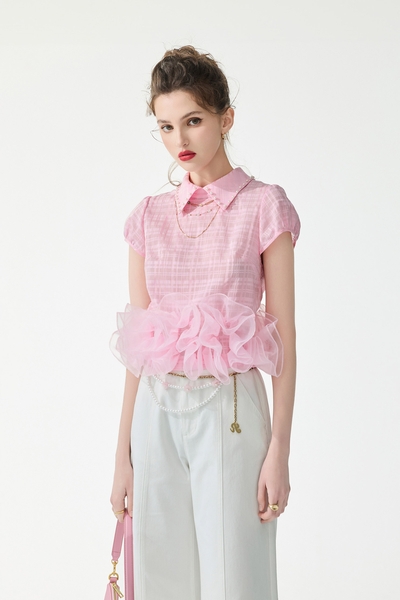 Ruffle Hem Pink Top
