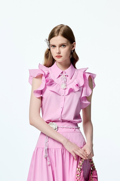 Pink Ruffle Detail Blouse