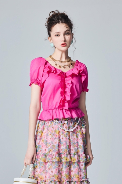 Ruffle Detail Short Sleeve Top