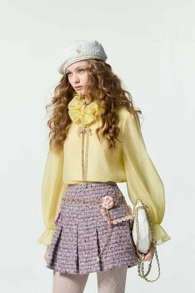 Ruffle Collar Chiffon Yellow Top