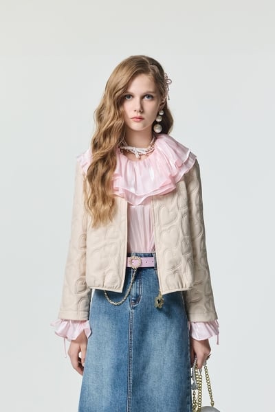 Flounce Neckline Pink Top