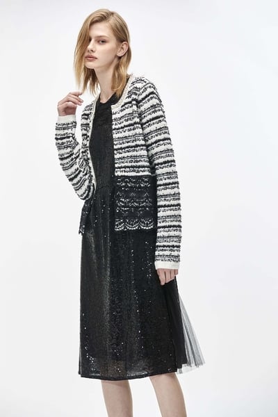 Black Stripe Cardigan With Lace