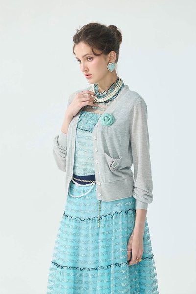 V-neck Butterfly Detail Anti Wrinkle Knit Cardigan