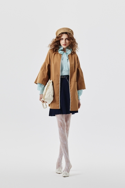 Amber Mid Length Jacket With Pearl Detail