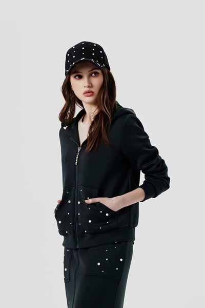 Pearl Detail Hoodie Jacket