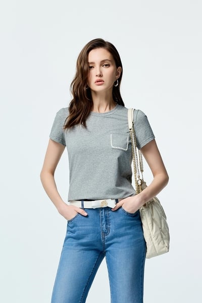 Pearl Applique Short Sleeve Tee