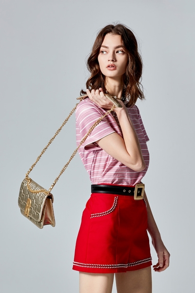 Stripe Print Short Sleeve Pink Top