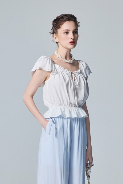 Ruffle Sleeve White Top