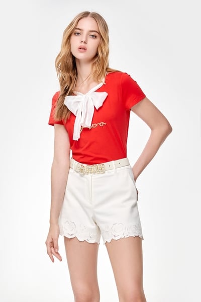 Slogan Tee With Contrast Ribbon Detail