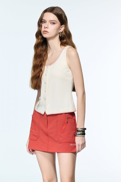 Wide Neckline White Vest