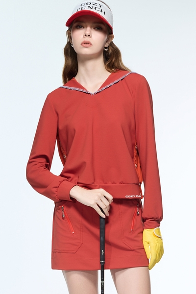 Red Hoodie Long Sleeve Top