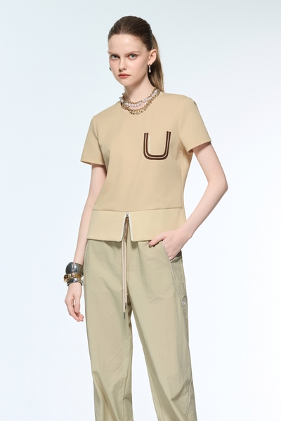 Rib Hem Short Sleeve Top